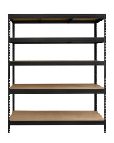 Metalowy regał półkowy SKALD, 1800x1500x450 mm, 5 półek z płyty MDF, 300 kg, czarny - TechViking