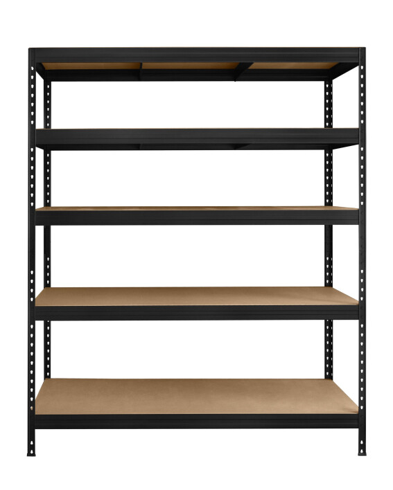 Metalowy regał półkowy SKALD, 1800x1500x450 mm, 5 półek z płyty MDF, 300 kg, czarny - TechViking