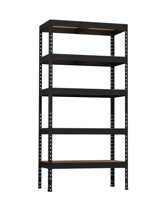 Metalowy regał półkowy SKALD, 1800x1200x450 mm, 5 półek z płyty MDF, 275 kg, czarny - TechViking
