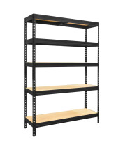Metalowy regał półkowy SKALD, 1800x900x450 mm, 5 półek z płyty MDF, 250 kg, czarny - TechViking