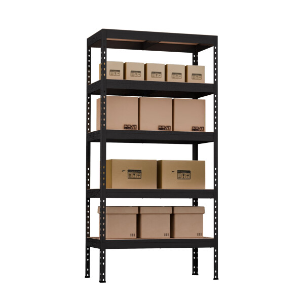 Metalowy regał półkowy SKALD, 1800x1200x450 mm, 5 półek z płyty MDF, 275 kg, czarny - TechViking #3