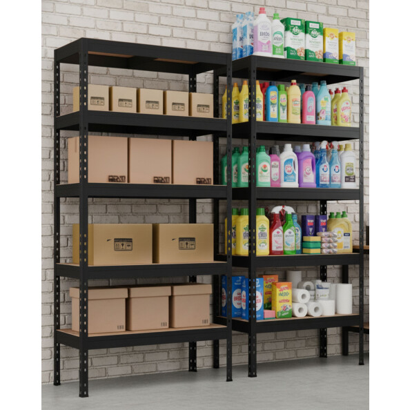 Metalowy regał półkowy SKALD, 1800x1200x450 mm, 5 półek z płyty MDF, 275 kg, czarny - TechViking #4