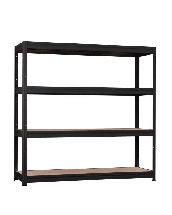 Metalowy regał półkowy THORAX, 1770x1800x600 mm, 4 półki z płyty MDF, 500 kg, czarny - TechViking