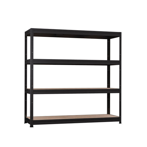 Metalowy regał półkowy THORAX, 1770x1800x600 mm, 4 półki z płyty MDF, 500 kg, czarny - TechViking #1