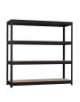 Metalowy regał półkowy THORAX, 1770x1800x600 mm, 4 półki z płyty MDF, 500 kg, czarny - TechViking