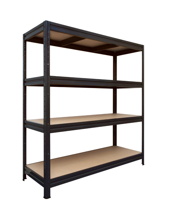 Metalowy regał półkowy THORAX, 1770x1800x600 mm, 4 półki z płyty MDF, 500 kg, czarny - TechViking