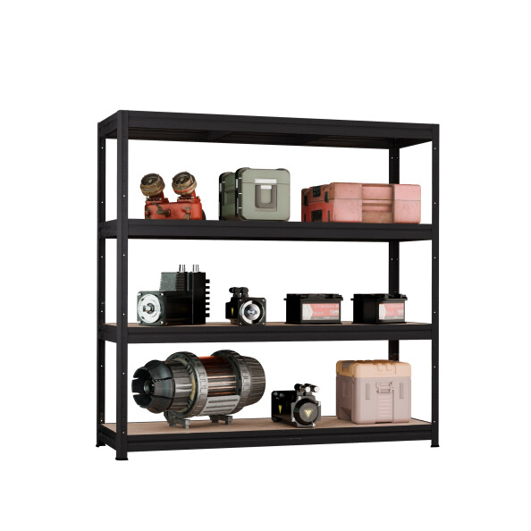 Metalowy regał półkowy THORAX, 1770x1800x600 mm, 4 półki z płyty MDF, 500 kg, czarny - TechViking #3