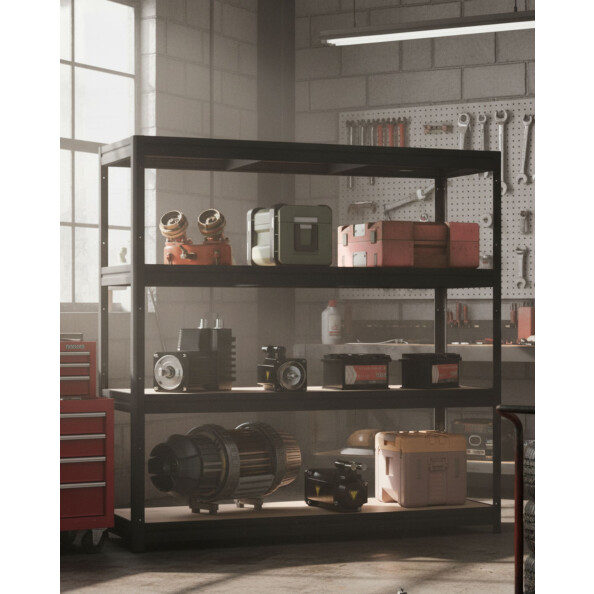 Metalowy regał półkowy THORAX, 1770x1800x600 mm, 4 półki z płyty MDF, 500 kg, czarny - TechViking #4