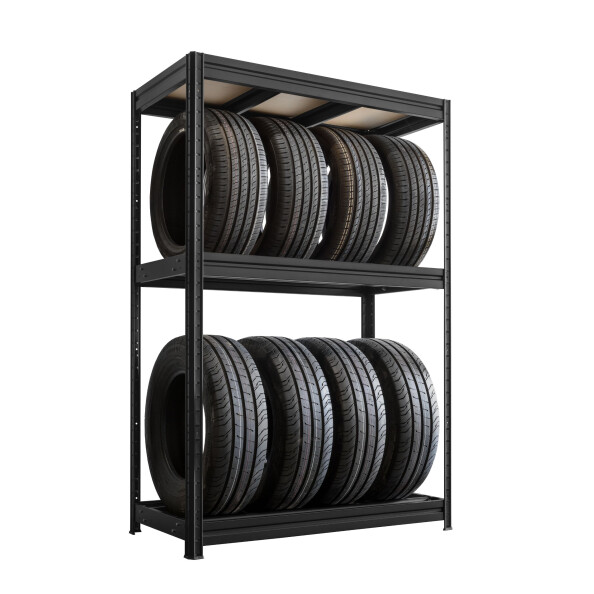 Metalowy regał na opony THORAX TYRE, 1770x1200x600 mm, 2+1 półki, 100 kg, czarny - TechViking #1